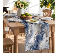 Abstract Marble Texture Pattern Table Runner 120 Inches Long, Blue Gold White Gradient Washable Table Runners Heat-Insulation Kitchen Dining Table Decorations for Home Party Decor 13x120in