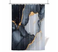 Abstract Marble Texture Shower Curtain for Bathroom, Gold Crack Black Gray Gradient Art Waterproof Cloth Fabric Bathroom Accessories Set with 12 Rust Proof Plastic Hooks, 72” x 84”