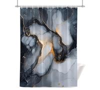 Abstract Marble Texture Shower Curtain for Bathroom, Gold Crack Gray Black Gradient Art Waterproof Cloth Fabric Bathroom Accessories Set with 12 Rust Proof Plastic Hooks, 36” x 78”