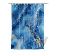 Abstract Marble Texture Shower Curtain for Bathroom, Sky Blue Gold Gradient Art Waterproof Cloth Fabric Bathroom Accessories Set with 12 Rust Proof Plastic Hooks, 66” x 72”