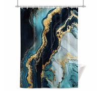 Abstract Marble Texture Shower Curtain for Bathroom, Teal Gold Black Modern Art Waterproof Cloth Fabric Bathroom Accessories Set with 12 Rust Proof Plastic Hooks, 36” x 78”
