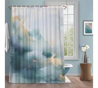 Abstract Marble Texture Shower Curtain with 12 Hooks Green Golden Graffiti Art Waterproof Fabric Shower Curtains Sets for Bathroom Bath Decorations, Machine Washable, 60"x72"