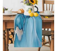 Abstract Marble Texture Table Runner 13x36 Inches Long Blue Gary Water Ripple Cotton Linen Table Runner Burlap Style for Dinner Table Party Decor Tabletop Decorations