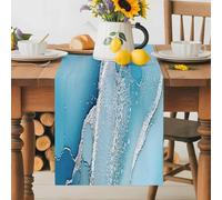 Abstract Marble Texture Table Runner 13x36 Inches Long Modern Blue Gary Line Cotton Linen Table Runner Burlap Style for Dinner Table Party Decor Tabletop Decorations