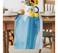 Abstract Marble Texture Table Runner 13x36 Inches Long Modern Blue Gary Stripe Cotton Linen Table Runner Burlap Style for Dinner Table Party Decor Tabletop Decorations