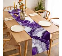 Abstract Marble Texture Table Runner 13x90 inch White Dark Purple Cracke Rock Cotton Linen Dining Table Runner Ideal for Dresser Kitchen Coffee Tables - Machine Washable