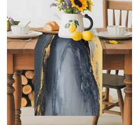 Abstract Marble Texture Table Runner 13x90 Inches Long Gold Black Crack Gradient Cotton Linen Table Runner Burlap Style for Dinner Table Party Decor Tabletop Decorations