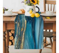 Abstract Marble Texture Table Runner 14x72 Inches Long Gradient Gold Deep Blue Art Cotton Linen Table Runner Burlap Style for Dinner Table Party Decor Tabletop Decorations