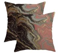 Abstract Marble Throw Pillow Covers Set of 2, Black and Peach Decorative Cushion Cases, Modern Home Decor for Sofa Bed Couch 22x22 Inch