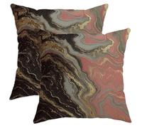 Abstract Marble Throw Pillow Covers Set of 2, Black and Peach Decorative Cushion Cases, Modern Home Decor for Sofa Bed Couch 14x14 Inch