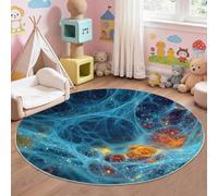 Abstract Mesh Washable Round Rug for Living Room 100 cm, Dark Sci-Fi Future Soft Play Rugs for Kids & Pets, Safe Non-Slip Area Rugs for Teens Room or Nursery