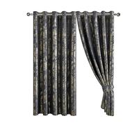 Abstract Metallic Marbled Velvet Curtain Pair - Heavyweight with Foil Print - Room Darkening Eyelet - Fully Lined for Thermal Insulation - Includes Two Tiebacks (Charcoal, 90" x 90" (228 x 228 cm))