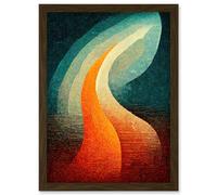 Abstract Mid Century Orange And Blue Organic Candle Flame Artwork Framed Wall Art Print A4 Artery8 Brown One Size
