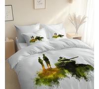 Abstract Military Tank Soldiers Bedding Set, Cot-bed 120 x 150 cm - 2 Piece - Quilt Reversible Duvet Covers with 2 Pillowcases, White Duvet Set, Comfy Breathable Quilt Cover