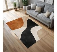 Abstract Minimalist Area Rug 210x210cm Non-Slip Geometric Design Curved Black & Terracotta Soft Short Pile Modern Cashmere Look for Living Room & Bedroom Decor