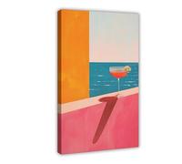 Abstract Minimalist Retro Cocktail And Ocean Print, Modern Summer Decor, Trendy Blue Orange Pink Bold Colourful, Contemporary Aesthetic Art-standard-scale-4_00x-gigapixel Canvas Poster Bedroom Decor L