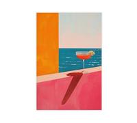 Abstract Minimalist Retro Cocktail And Ocean Print, Modern Summer Decor, Trendy Blue Orange Pink Bold Colourful, Contemporary Aesthetic Art-standard-scale-4_00x-gigapixel Canvas Poster Wall Art Decor
