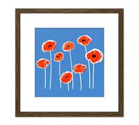Abstract Minimalist Simple Red Poppy Flowers Square Wooden Framed Wall Art Print Picture 8X8 Inch Artery8 Brown One Size
