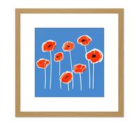Abstract Minimalist Simple Red Poppy Flowers Square Wooden Framed Wall Art Print Picture 8X8 Inch Artery8 Light Oak One Size