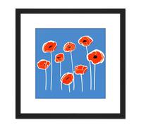 Abstract Minimalist Simple Red Poppy Flowers Square Wooden Framed Wall Art Print Picture 8X8 Inch Artery8 Black One Size