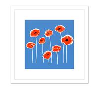 Abstract Minimalist Simple Red Poppy Flowers Square Wooden Framed Wall Art Print Picture 8X8 Inch Artery8 White One Size