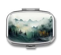 Abstract Minimalistic Forest Green Pill Box 2 Compartment Portable Medicine Pill Case Travel Pill Organizer for Pocket Purse