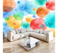 Abstract Modern Circles Spots Watercolor Wall Mural 350 x 256 cm Light Blue, Large Non-Woven Photo Wallpaper for Living Room Bedroom & Office, Modern HD Feature Wall Art, Easy to Install Decor