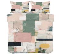 Abstract Modern Duvet Cover Double - Pink Green Bedding Sets - Contemporary Bedding 3 Piece - Soft Microfiber Quilt Cover & 2 Pillowcases, Zipper Closure & Ties, 200x200, uP681