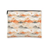 Abstract Modern Makeup Bag, Mountain Pattern Cosmetic Travel Pouch for Women, Portable Canvas Zipper Organizer, Autumn Skincare Toiletry Bag, Orange, 7x9 Inch, Bag