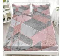 Abstract Modern Marble Geometric Soft Cozy Brushed Microfibre Fitted Sheet Set Super King 72x80 inch 30cm Deep Pocket Pink Fitted Bed Sheet Breathable Hypoallergenic Bedding for Boys Girls