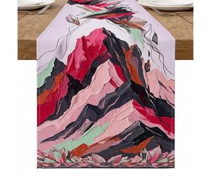 Abstract Modern Mountain Table Runner, Peach Artistic Decor for Home Dining and Holiday Gatherings 13x72 Inch