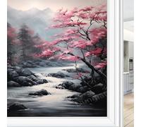 Abstract Modern Mountain Window Privacy Film Tree Rustic Floral Ink Style Stained Glass Window Film Decorative Window Cling for Home Window&Glass Door, Sun Blocking 70 x 100 cm