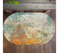 Abstract Modern Oval Rug 110x160 cm - Teal Blue Green ge Yellow Cream Multicolored Area Rug for Living Room Dining Table Office Kitchen - Washable Floor Protection