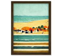 Abstract Modern Painting Summer Beach Scene French Riviera Artwork Framed Wall Art Print A4 Artery8 Brown One Size