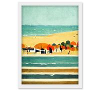 Abstract Modern Painting Summer Beach Scene French Riviera Artwork Framed Wall Art Print A4 Artery8 White One Size