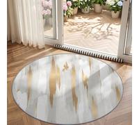 Abstract Modern Round Non Slip Washable Rugs Living room, Beige Soft Low Pile 60 cm Rugs, Stain & Fade Resistant, Circle Floor Carpet for Bedroom Home Decor, Vertical Stripes Brush Strokes Gradient