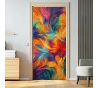 Abstract Modern Self Adhesive Door Stickers, 3D Peel and Stick, Feathers Waves Gradient Waterproof Door Decal Vinyl Wall Murals Multicoloured Removable Mural for Home Décor, 95 x 215 cm