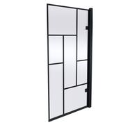 Abstract Modern Square Framed 8mm Toughened Safety Glass Reversible Hinged Shower Bath Screen - Black