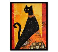 Abstract Modernist Cat Lover Pet Hepcat Portrait Framed Art Print Artery8 Yellow A4