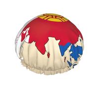 Abstract Mongolian flag Map04 print Shower Cap for Women Double Layer Elastic Bath Cap for Home Spa Hotel and Hair Salon