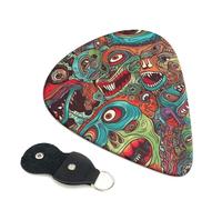 Abstract Monster Guitar Picks 6 Pcs, 0.71mm Thickness Celluloid Plectrum with Leather Picks Holder, Personalized Guitar Pick for Bass Electric Acoustic Guitars Lovers Gift