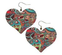 Abstract Monster Leather Earrings for Women Heart Earrings Lightweight Dangle Drop Earrings Cute Jewelry Gift