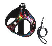 Abstract Monster Print Adjustable Harness Leash Set For Cats And Dogs, Soft Breathable Kitten Puppy Mesh Vest With Reflective Design, Escape-Proof Lead For Small Pets Walking Training