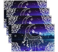Abstract Moon 12x18 Inch Placemats For Dining Table Tribal Flower Dreamcatcher Simple Sketch Table Place Mat For Party Outdoor Decoration Ombre Blue Purple Sky Washable Mats Set Of4