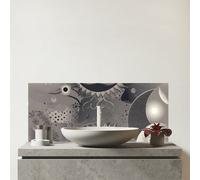 Abstract Moon Shapes Glass Bathroom Splashback Warren Reed - Designer Grey One Size