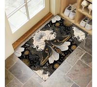 Abstract Moth Door Mats Indoor, Machine Washable Soft Doormats, Dirt Trapper Door Mat, Super Absorbent Entrance Rug, Mexican Art Style Non-Slip Floor Mats For Inside (50 X 80 Cm, Charcoal Black)