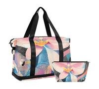 Abstract Moth Orchid Flower Colorful Travel Hand Bag Gym Bag with Adjustable Strap for Yoga 2 Pcs Set, abstract moth orchid flower colorful, One Size