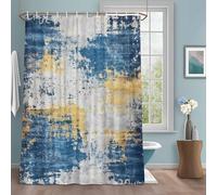 Abstract Mottled Texture Shower Curtain with 12 Hooks Retro Blue Yellow Painting Waterproof Fabric Shower Curtains Sets for Bathroom Bath Decorations, Machine Washable, 48"x72"