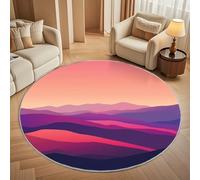 Abstract Mountain Art Round Rugs 80cm, Non Slip Area Rugs for Bedroom & Living Room - Soft Machine Washable Orange Color Gradient Circle Carpet, Non Shedding Floor Mats for Home Room Decorative
