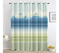 Abstract Mountain Blackout Curtains, Boho Geometric Curtain 90 Inch Drop 2 Panels, Blue Green Thermal Curtains for Living Room Bedroom, Window Curtain with Eyelet, Sc239